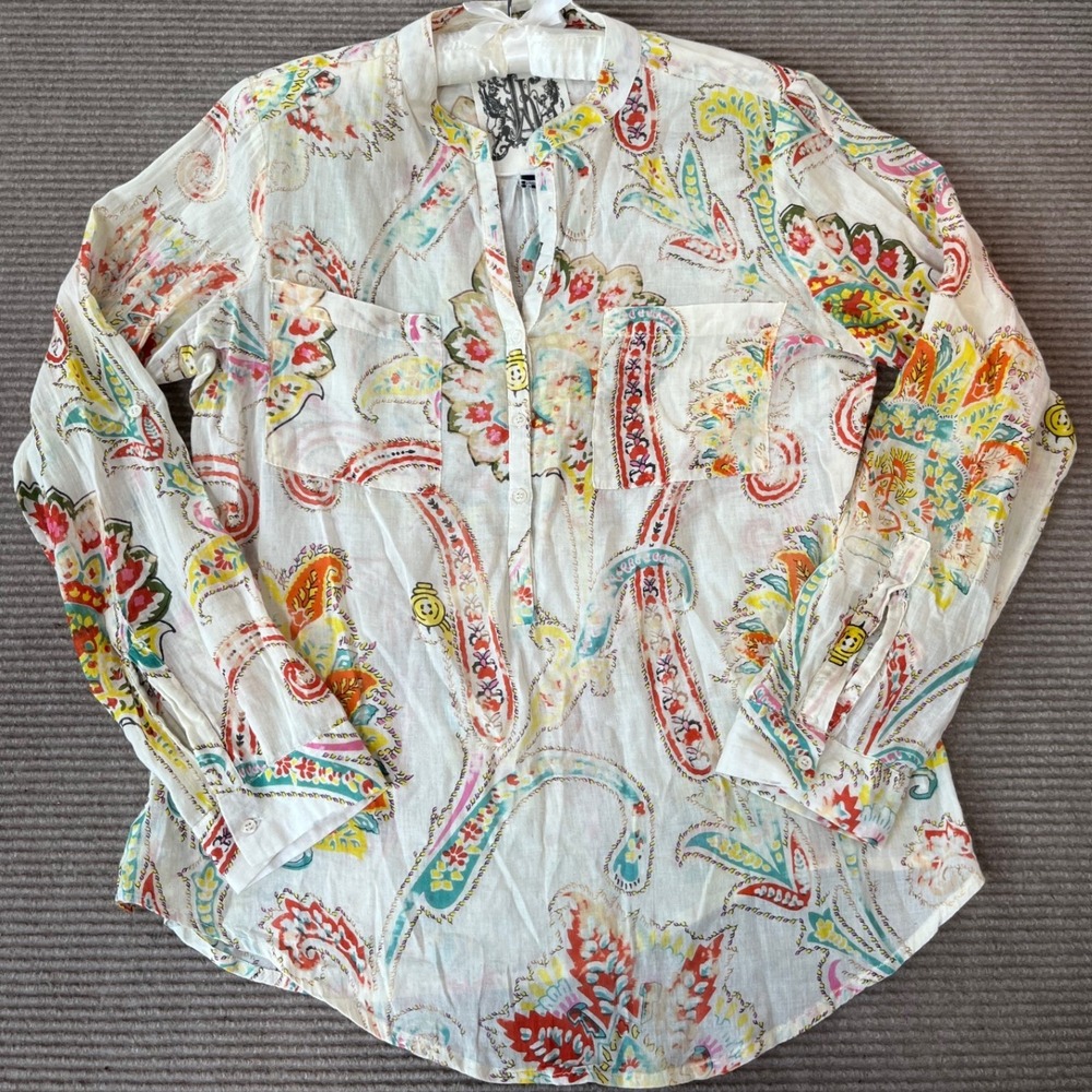 JAK by Anthropologie Womens Sz Small Paisley Cotton‎ Voile Button Down Shirt